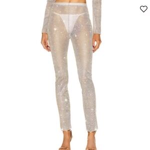 NWT! Muy Muy (Women's M) White High-waist Mesh Fishnet pants with Rhinestones